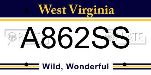 A862SS West Virginia License Plate