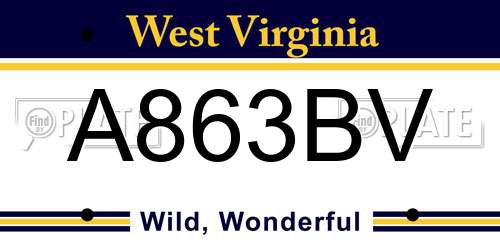 A863BV West Virginia License Plate