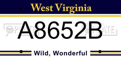 A8652B West Virginia License Plate