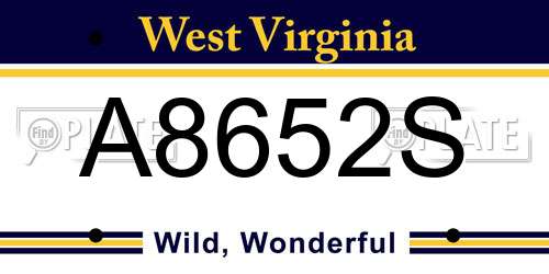 A8652S West Virginia License Plate