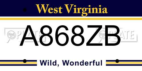 A868ZB West Virginia License Plate