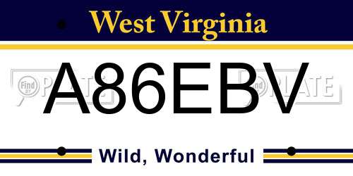 A86EBV West Virginia License Plate
