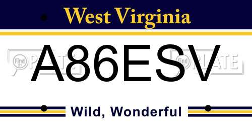 A86ESV West Virginia License Plate