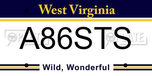 A86STS West Virginia License Plate