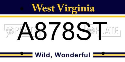A878ST West Virginia License Plate