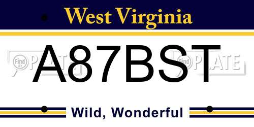 A87BST West Virginia License Plate