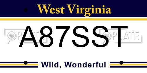 A87SST West Virginia License Plate
