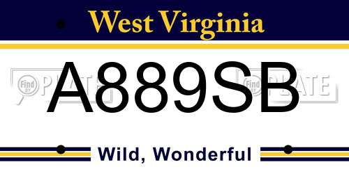 A889SB West Virginia License Plate