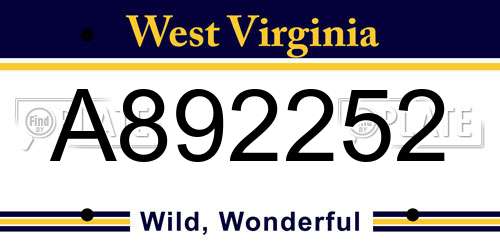 A892252 West Virginia License Plate