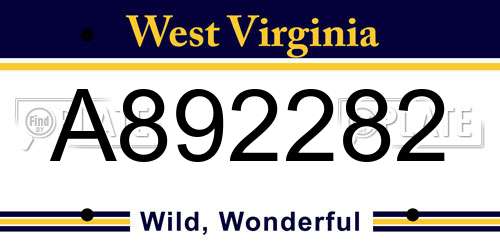 A892282 West Virginia License Plate