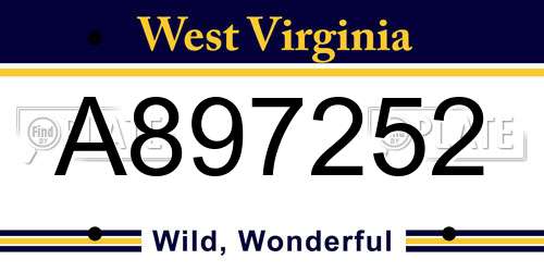 A897252 West Virginia License Plate
