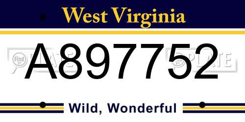 A897752 West Virginia License Plate