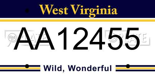 AA12455 West Virginia License Plate