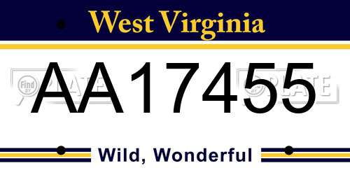 AA17455 West Virginia License Plate
