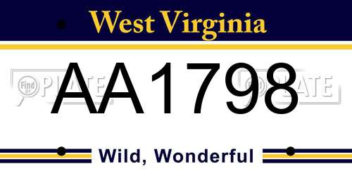 AA1798 West Virginia License Plate