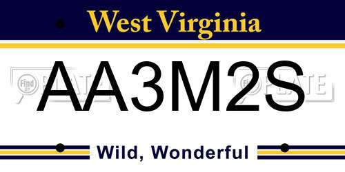 AA3M2S West Virginia License Plate