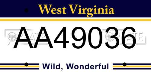 AA49036 West Virginia License Plate