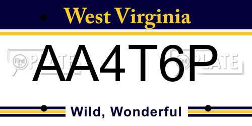 AA4T6P West Virginia License Plate