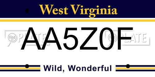 AA5Z0F West Virginia License Plate