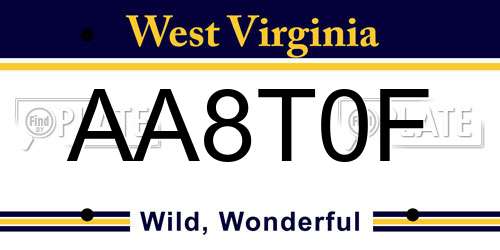 AA8T0F West Virginia License Plate