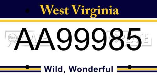 AA99985 West Virginia License Plate