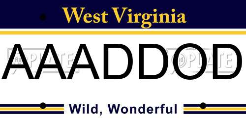 AAADDOD West Virginia License Plate
