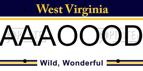 AAAOOOD West Virginia License Plate