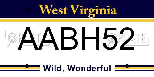 AABH52 West Virginia License Plate