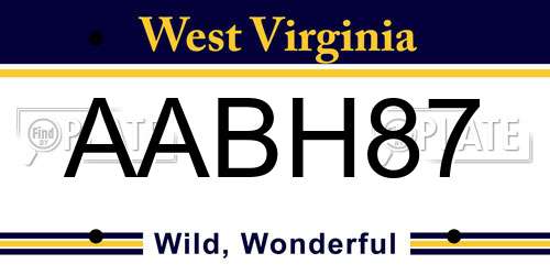 AABH87 West Virginia License Plate