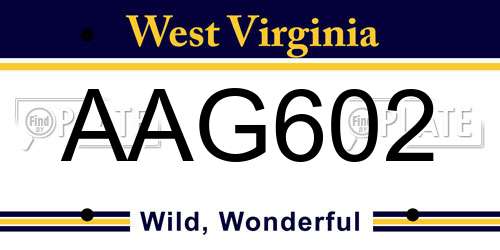 AAG602 West Virginia License Plate