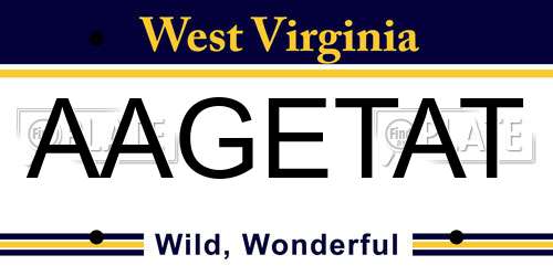 AAGETAT West Virginia License Plate