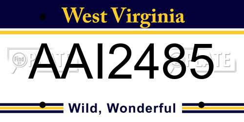 AAI2485 West Virginia License Plate