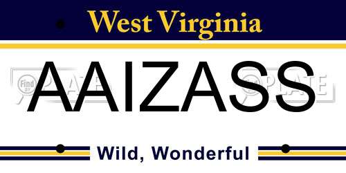 AAIZASS West Virginia License Plate