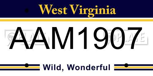 AAM1907 West Virginia License Plate