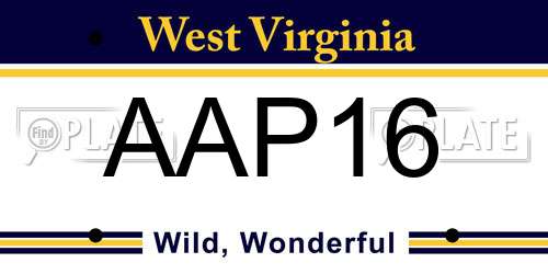 AAP16 West Virginia License Plate