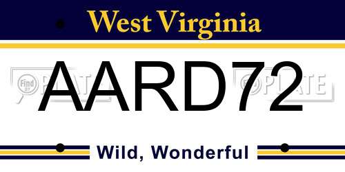 AARD72 West Virginia License Plate