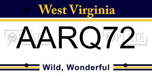 AARQ72 West Virginia License Plate