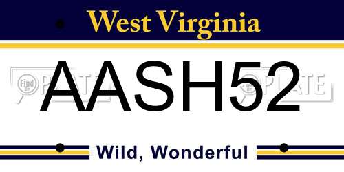 AASH52 West Virginia License Plate
