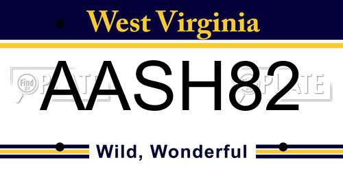 AASH82 West Virginia License Plate