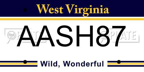 AASH87 West Virginia License Plate