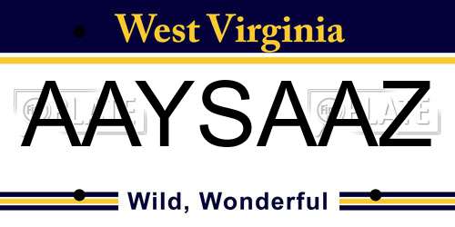 AAYSAAZ West Virginia License Plate