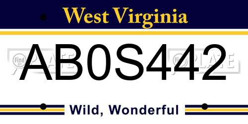 AB0S442 West Virginia License Plate