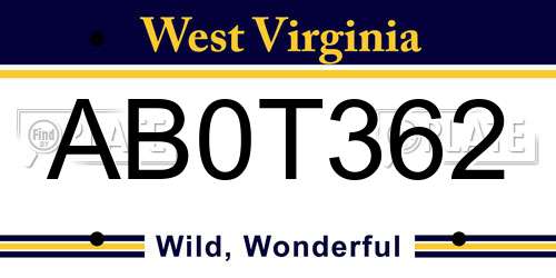 AB0T362 West Virginia License Plate