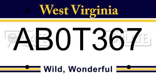 AB0T367 West Virginia License Plate