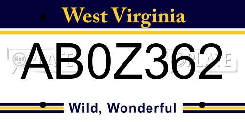 AB0Z362 West Virginia License Plate