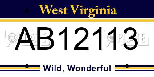 AB12113 West Virginia License Plate