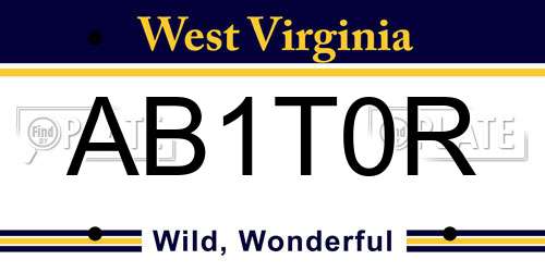 AB1T0R West Virginia License Plate