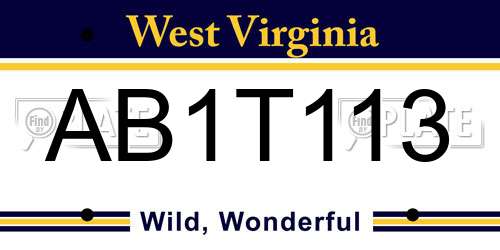 AB1T113 West Virginia License Plate