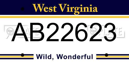 AB22623 West Virginia License Plate