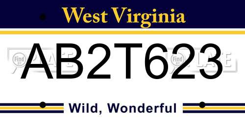AB2T623 West Virginia License Plate